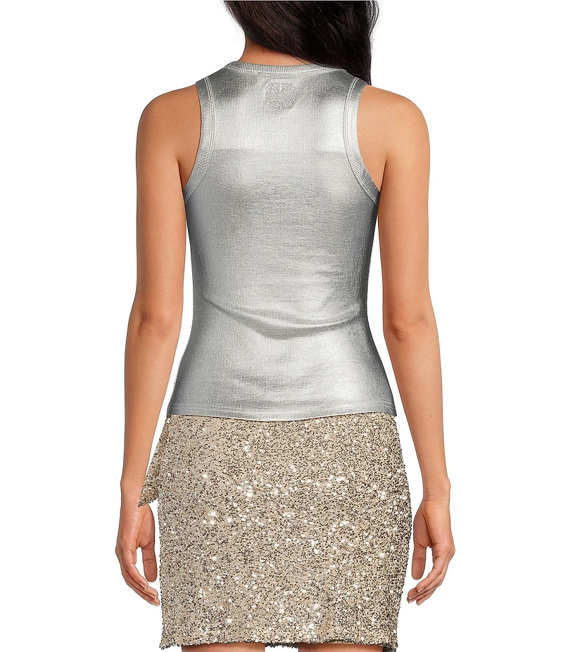 Never Fully Dressed Ribbed Metallic Crew Neck Sleeveless Tank Top