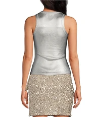 Never Fully Dressed Ribbed Metallic Crew Neck Sleeveless Tank Top