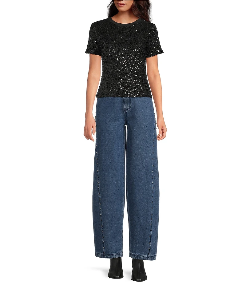 Never Fully Dressed Sequin Crew Neck Short Sleeve Top