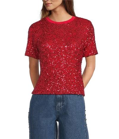 Never Fully Dressed Sequin Crew Neck Short Sleeve Top