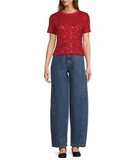 Never Fully Dressed Sequin Crew Neck Short Sleeve Top