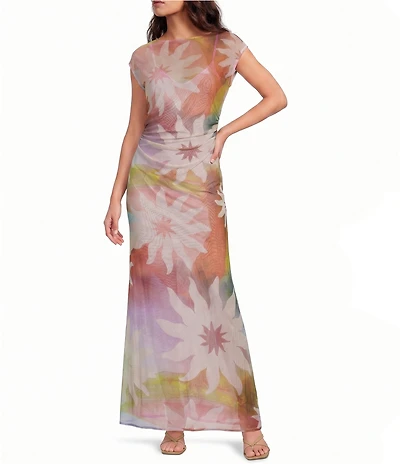 Never Fully Dressed Soleil Luna Mesh Crew Neck Short Sleeve Maxi Dress
