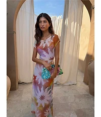 Never Fully Dressed Soleil Luna Mesh Crew Neck Short Sleeve Maxi Dress