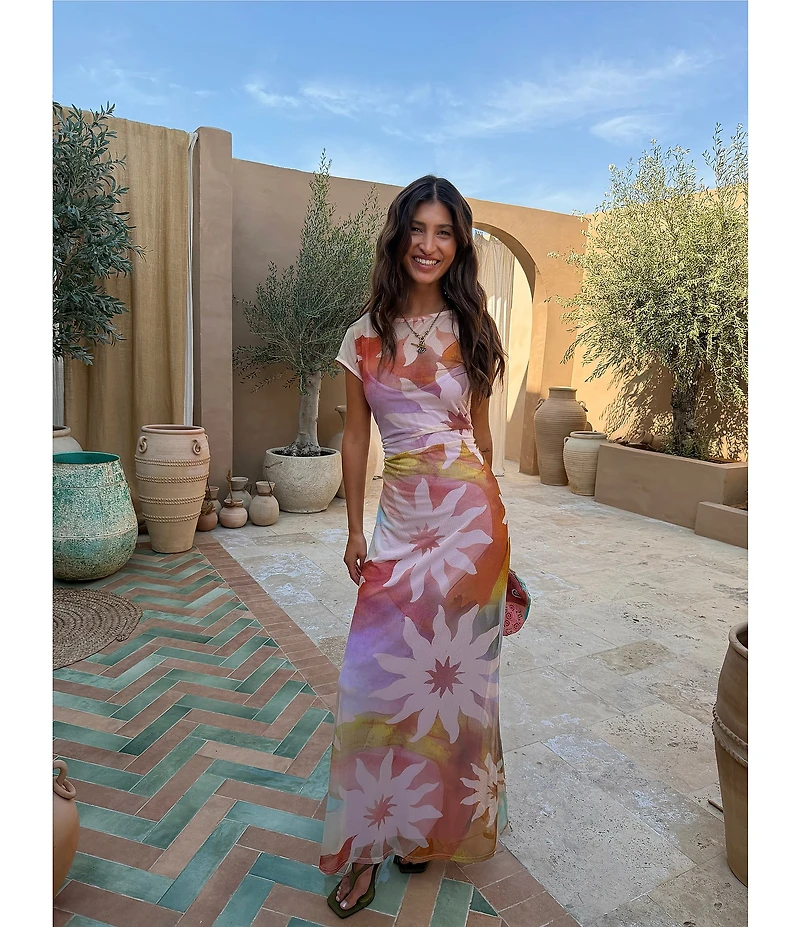 Never Fully Dressed Soleil Luna Mesh Crew Neck Short Sleeve Maxi Dress