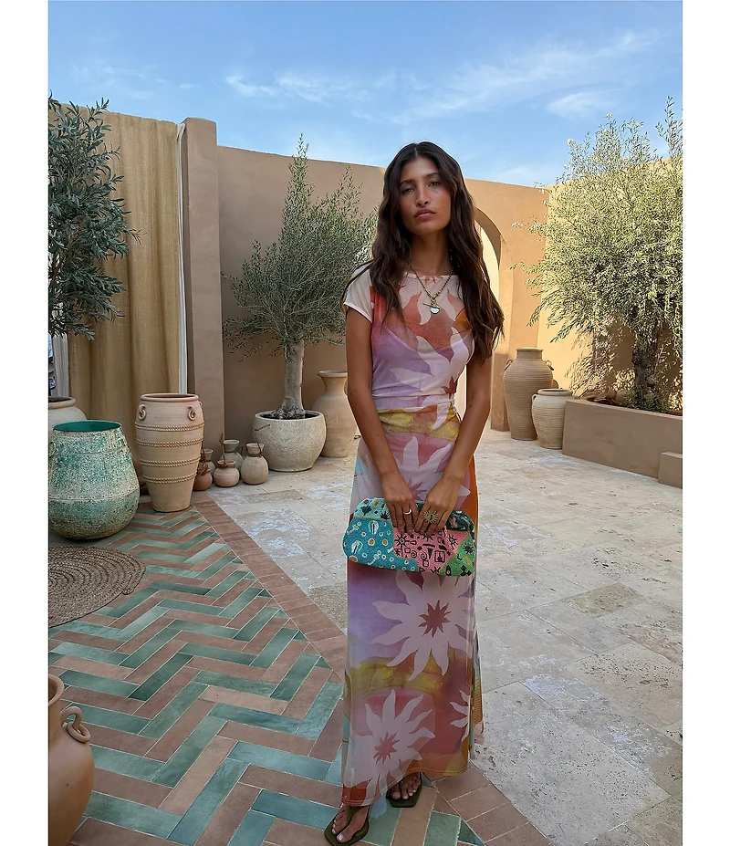 Never Fully Dressed Soleil Luna Mesh Crew Neck Short Sleeve Maxi Dress