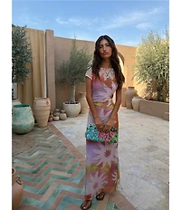Never Fully Dressed Soleil Luna Mesh Crew Neck Short Sleeve Maxi Dress