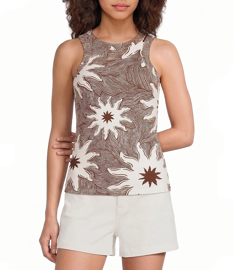 Never Fully Dressed Soleil Sun Print Ribbed Crew Neck Sleeveless Tank
