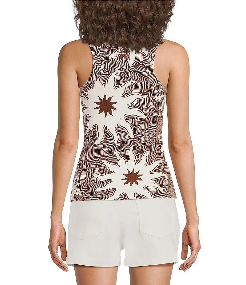 Never Fully Dressed Soleil Sun Print Ribbed Crew Neck Sleeveless Tank