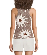 Never Fully Dressed Soleil Sun Print Ribbed Crew Neck Sleeveless Tank