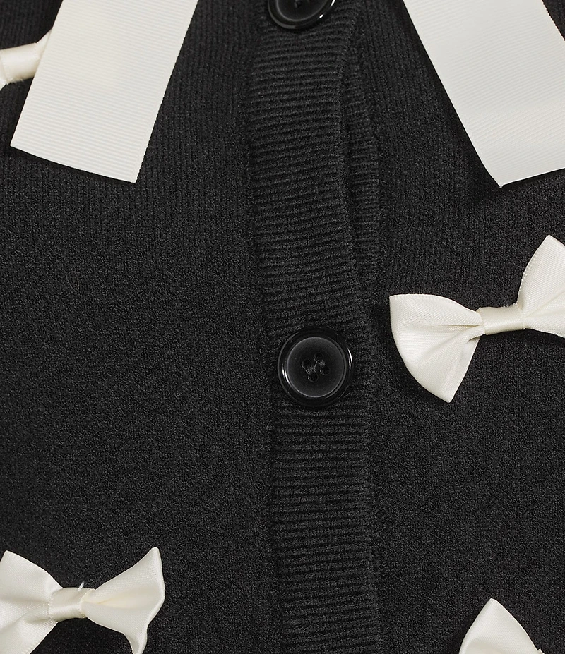 Never Fully Dressed Sophie Crew Neck Long Sleeve Contrast Bow Cardigan