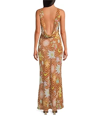 Never Fully Dressed Sophie Star Fawn Print Cowl Neck Sleevless Maxi Dress