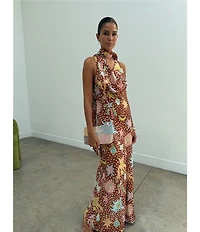 Never Fully Dressed Sophie Star Fawn Print Cowl Neck Sleevless Maxi Dress
