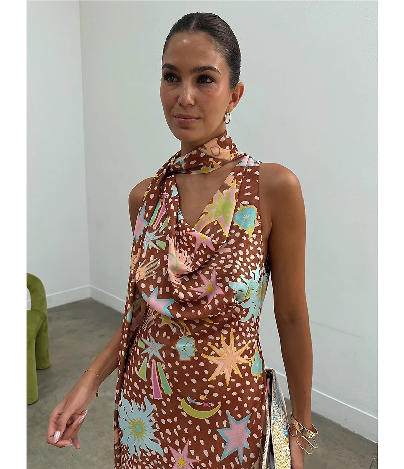 Never Fully Dressed Sophie Star Fawn Print Cowl Neck Sleevless Maxi Dress