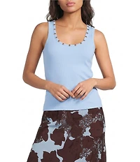 Never Fully Dressed Studded Scoop Neck Sleeveless Rib Knit Tank Top