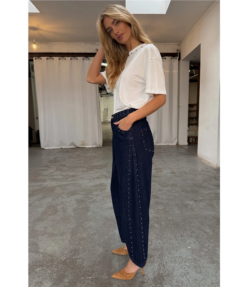 Never Fully Dressed Studded Structure Barrel Denim Jeans