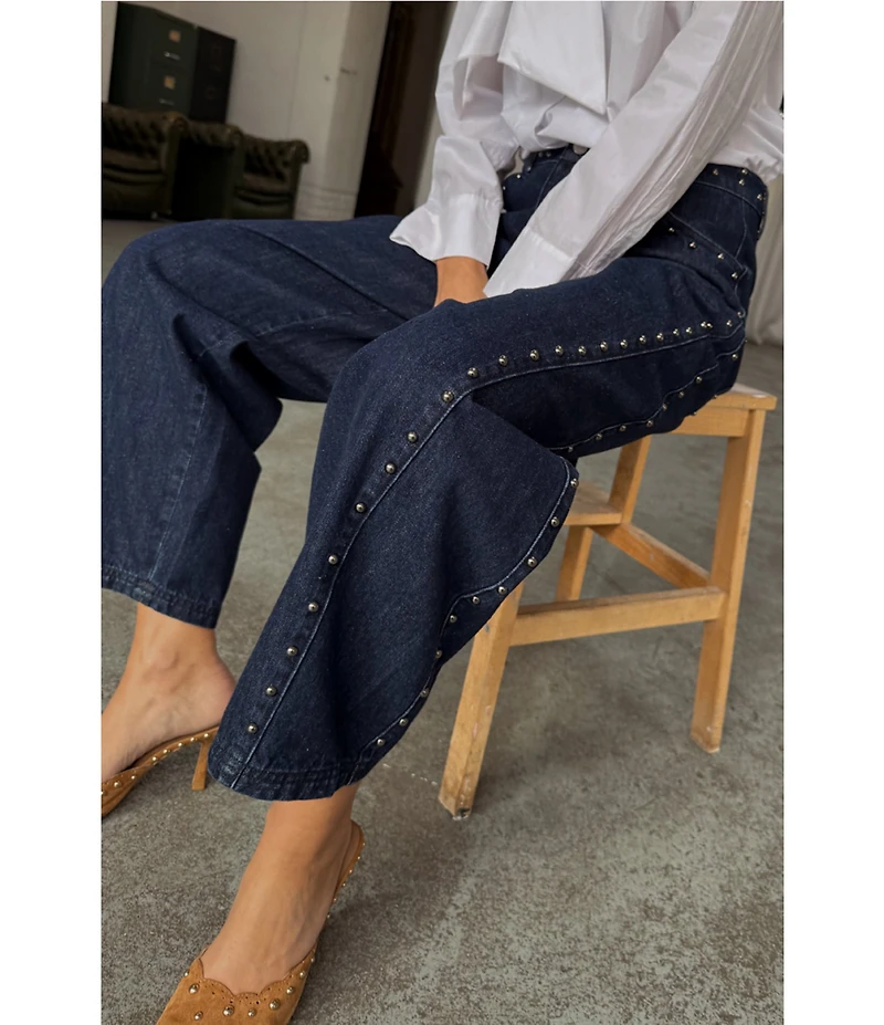 Never Fully Dressed Studded Structure Barrel Denim Jeans