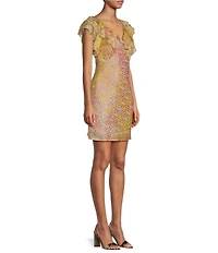 Never Fully Dressed Tilda Boho Ruffled Deep V-Neck Short Sleeve Mini Dress