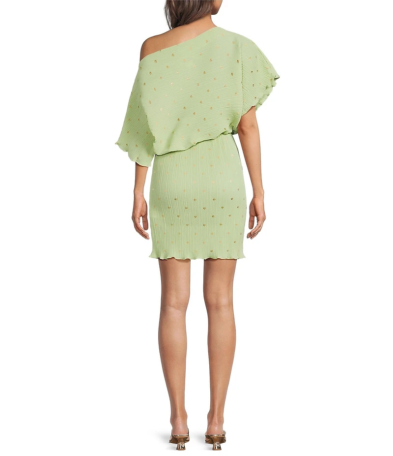 Never Fully Dressed Tilly Gold Fleck Plisse Off Shoulder Short Sleeve Mini Dress