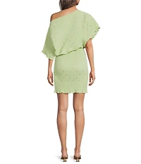 Never Fully Dressed Tilly Gold Fleck Plisse Off Shoulder Short Sleeve Mini Dress