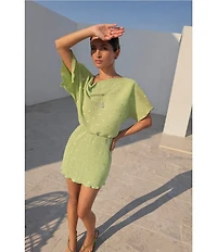 Never Fully Dressed Tilly Gold Fleck Plisse Off Shoulder Short Sleeve Mini Dress