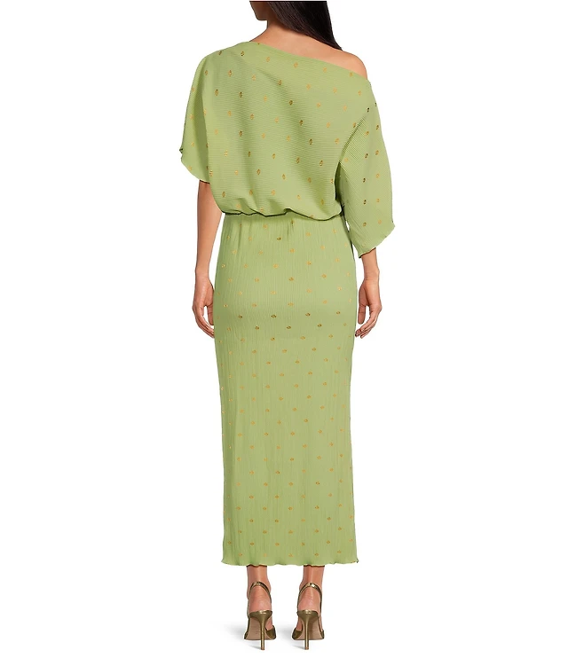 Never Fully Dressed Tilly Plisse Gold Fleck Print One Shoulder Neck Short  Sleeve Maxi Dress | Liberty Center