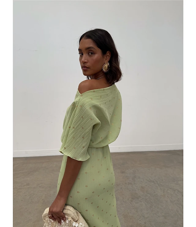 green emerald velvet dress Gold Plisse Sophia Dress