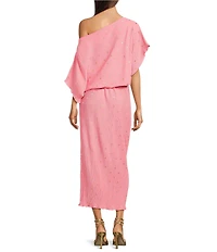 Never Fully Dressed Tilly Plisse Gold Fleck Print One Shoulder Neck Short Sleeve Maxi Dress