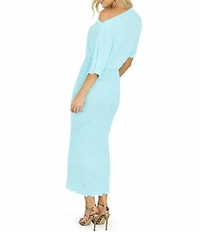 Never Fully Dressed Tilly Plisse Silver Fleck Print One Shoulder Neck Short Sleeve Midi Dress