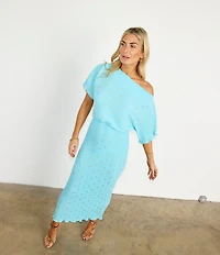 Never Fully Dressed Tilly Plisse Silver Fleck Print One Shoulder Neck Short Sleeve Midi Dress