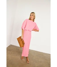 Never Fully Dressed Tilly Plisse Silver Fleck Print One Shoulder Neck Short Sleeve Midi Dress