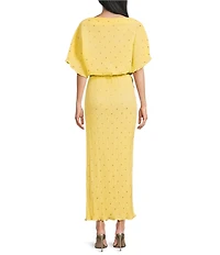 Never Fully Dressed Tilly Plisse Silver Fleck Print One Shoulder Neck Short Sleeve Midi Dress