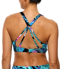 Next by Athena Island Luau 25 Min Surplice V-Neck Strappy Back Sport Bra Swim Top