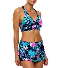 Next by Athena Island Luau 25 Min Surplice V-Neck Strappy Back Sport Bra Swim Top