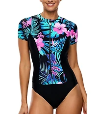 Next by Athena Island Luau Malibu High Neck Short Sleeves One Piece Swimsuit