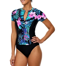 Next by Athena Island Luau Malibu High Neck Short Sleeves One Piece Swimsuit
