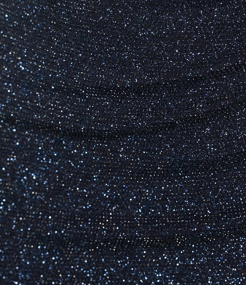 Next Up Adjustable Spaghetti Strap V-Neck Shirred Over Drape Glitter Dress