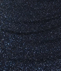 Next Up Adjustable Spaghetti Strap V-Neck Shirred Over Drape Glitter Dress