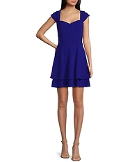 Next Up Cap Sleeve Sweetheart Neck Double Tier Skirt Dress