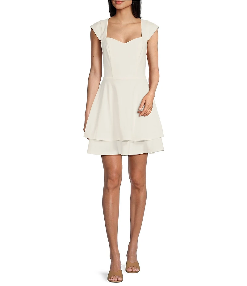 Next Up Cap Sleeve Sweetheart Neck Double Tier Skirt Dress