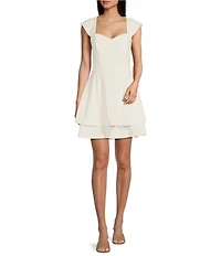 Next Up Cap Sleeve Sweetheart Neck Double Tier Skirt Dress