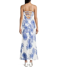 Next Up Floral Print V-Neck Spaghetti Strap Low Back Ankle Length Dress