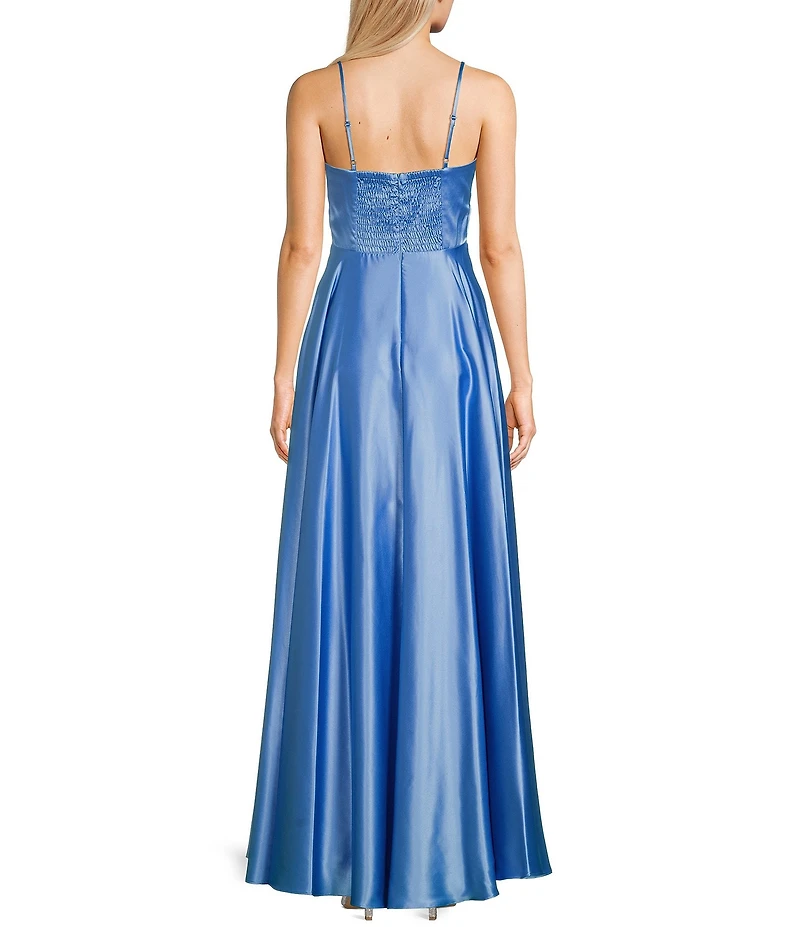 Next Up Floral Sweetheart Neck Adjustable Spaghetti Strap Front Slit Dress