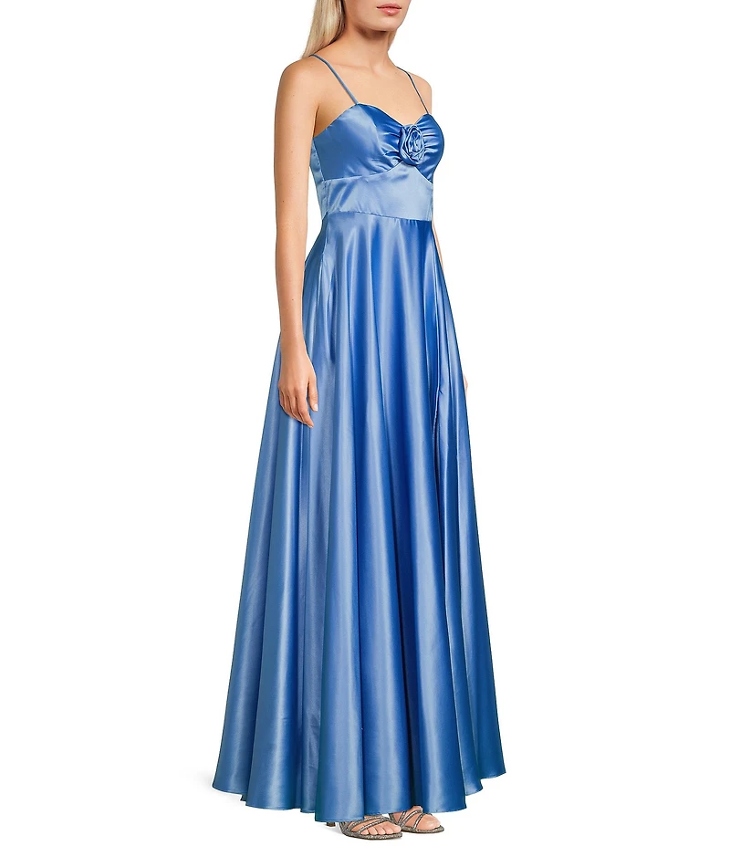Next Up Floral Sweetheart Neck Adjustable Spaghetti Strap Front Slit Dress