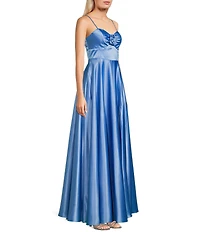 Next Up Floral Sweetheart Neck Adjustable Spaghetti Strap Front Slit Dress