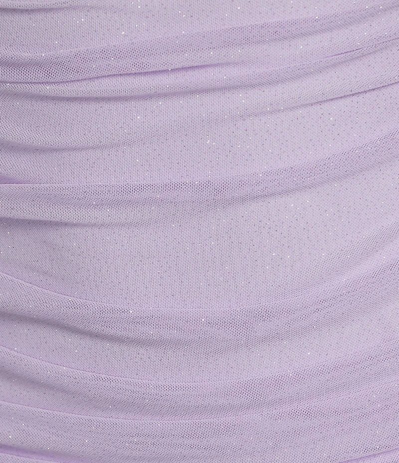 Next Up Glitter Off-The-Shoulder Sweetheart Neck Long Sleeve Shirred Bodycon Dress