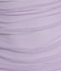 Next Up Glitter Off-The-Shoulder Sweetheart Neck Long Sleeve Shirred Bodycon Dress