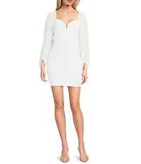 Next Up Glitter V-Neck Long Sleeve Twist Back Shirred Bodycon Dress