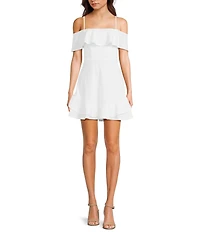 Next Up Off-The-Shoulder Adjustable Spaghetti Strap Twist Back Double Ruffle Hem Skirt Dress