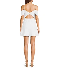 Next Up Off-The-Shoulder Adjustable Spaghetti Strap Twist Back Double Ruffle Hem Skirt Dress