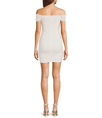 Next Up Off-The-Shoulder Short Sleeve Ruffle Top Shirred Bodycon Dress